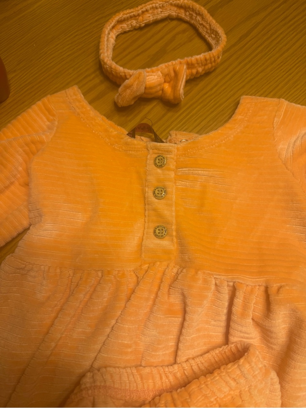 Juicy Couture Peach Corduroy Baby Dress with Headband